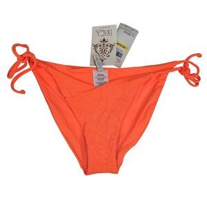 Becca Rebecca Virtue Womens M Ribbed Tangerine Orange Tie-Side Bikini Bottom New